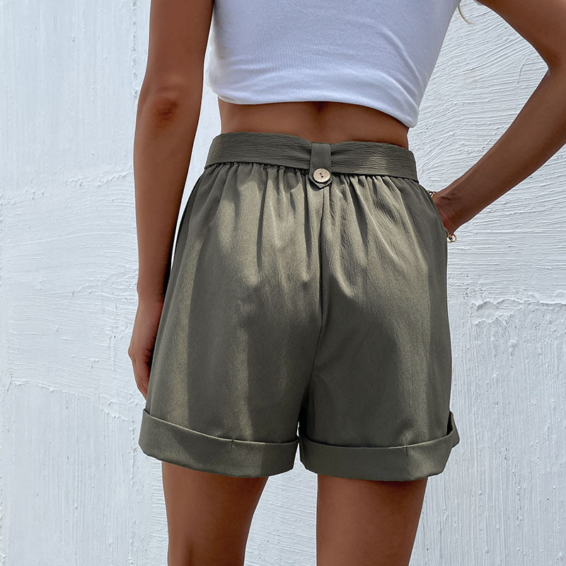 Fashion Summer Casual Green Shorts For Women With Belt