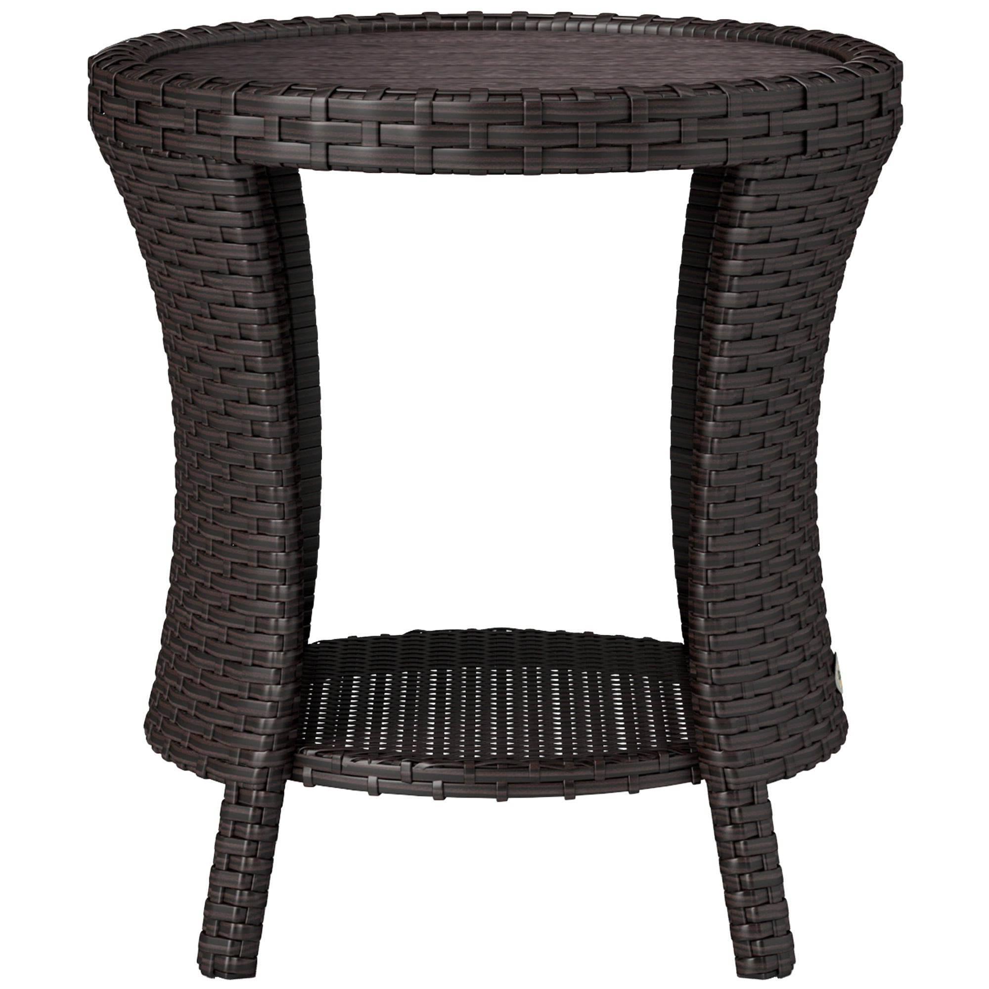 18" Wicker Outdoor Coffee Table, PE Rattan Patio Side Table with 2-Tier Storage, Composite Wood Top, Mixed Brown