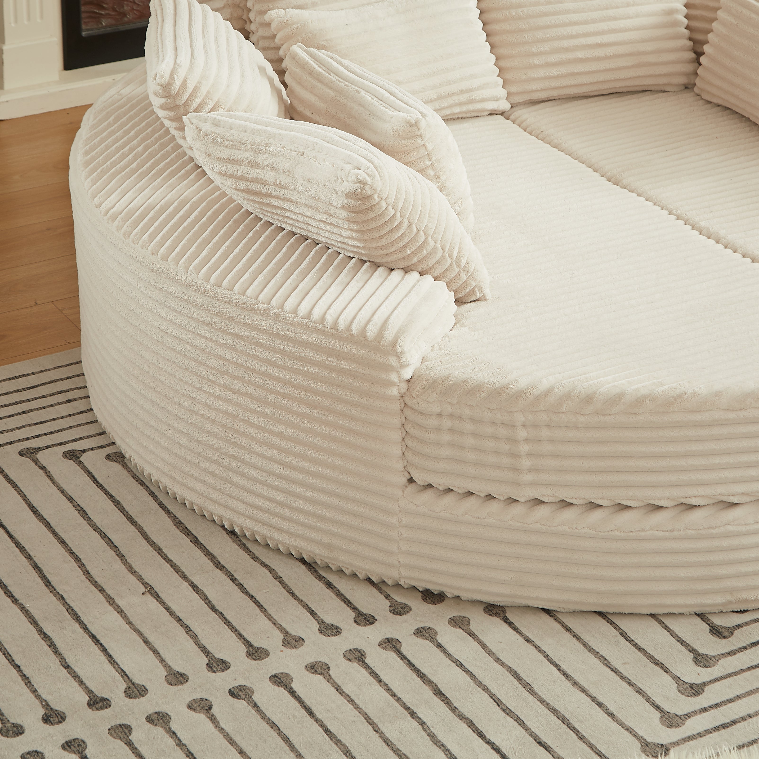 78.5-inch Corduroy Round Oversized Recliner, Converts Into Two Recliners, 2-In-1 Sofa Bed, Neck Pillow Design With Five Throw Pillows