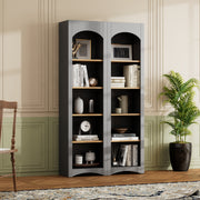 ON-TREND Free Standing 5 Tier Bookshelves, Bookcases Set Of 2, Farmhouse Two-Tone Storage Cabinet With Adjustable Shelves, Modern 72H Kitchen Pantry Cabinet For Living Room, Home Office, Grey