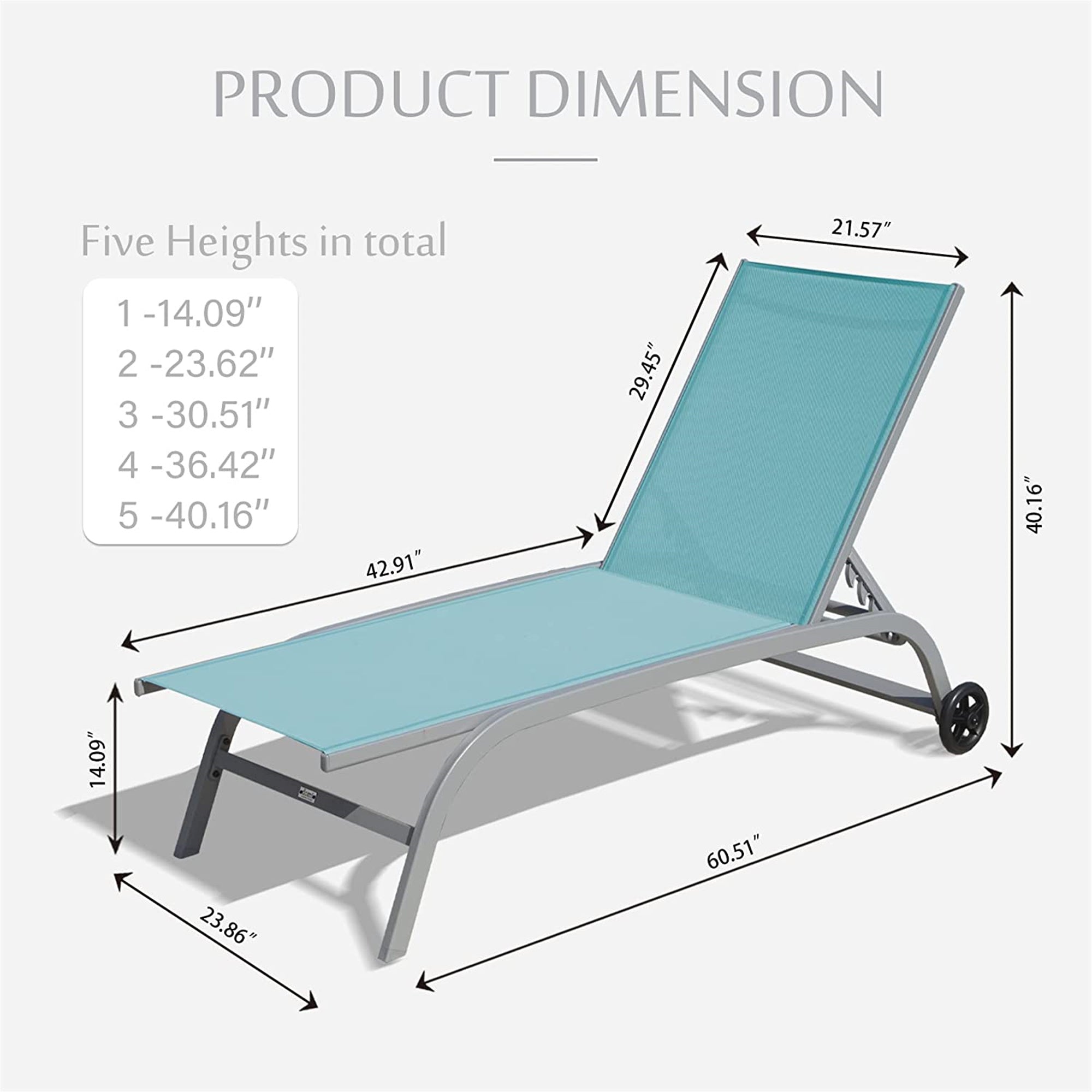 Chaise Lounge Outdoor Set Of 2, Lounge Chairs For Outside With Wheels, Outdoor Lounge Chairs With 5 Adjustable Position, Pool Lounge Chairs For Patio,Beach,Poolside Lake Blue,2 Lounge Chairs