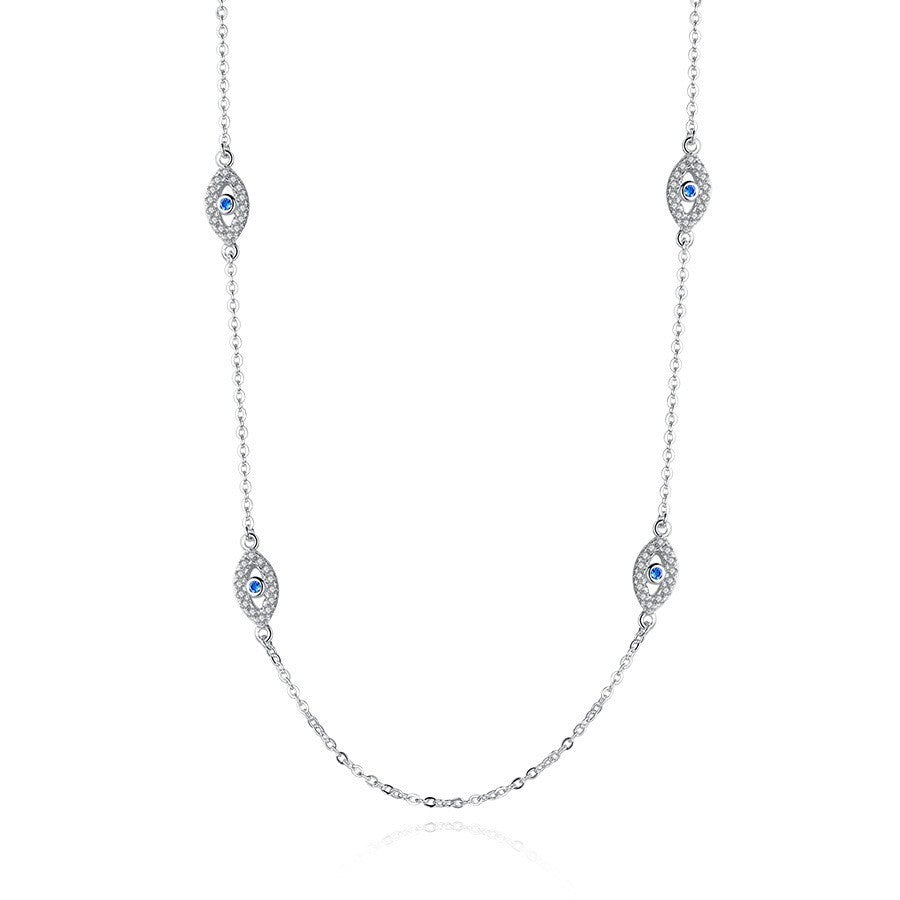 Guarantee 925 Sterling Silver Blue Zirconia Evil Eye Necklack