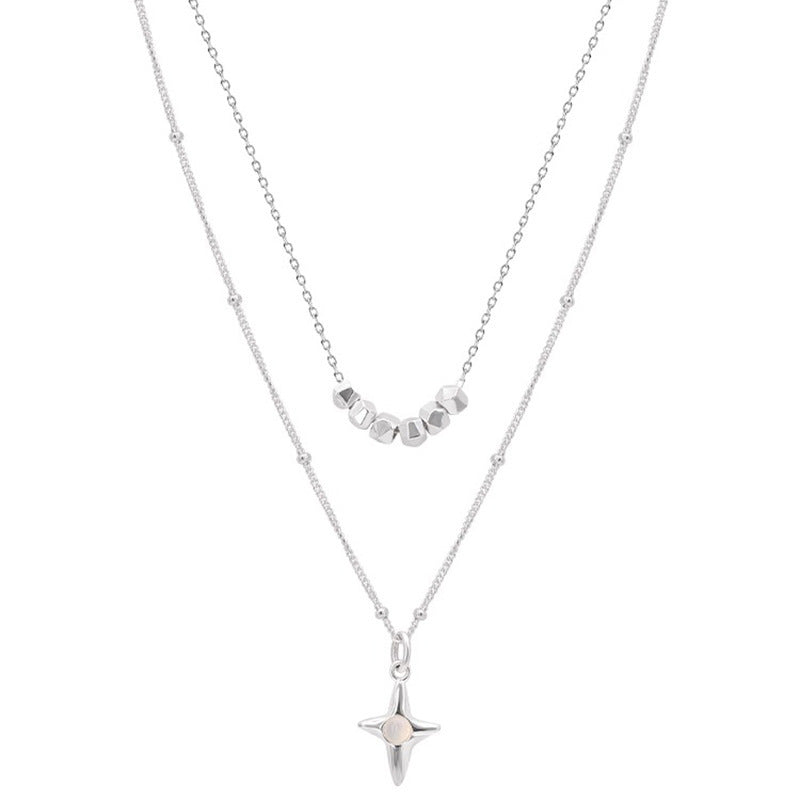 Double Layer Stainless Steel Opal Cross Double-layer Necklace