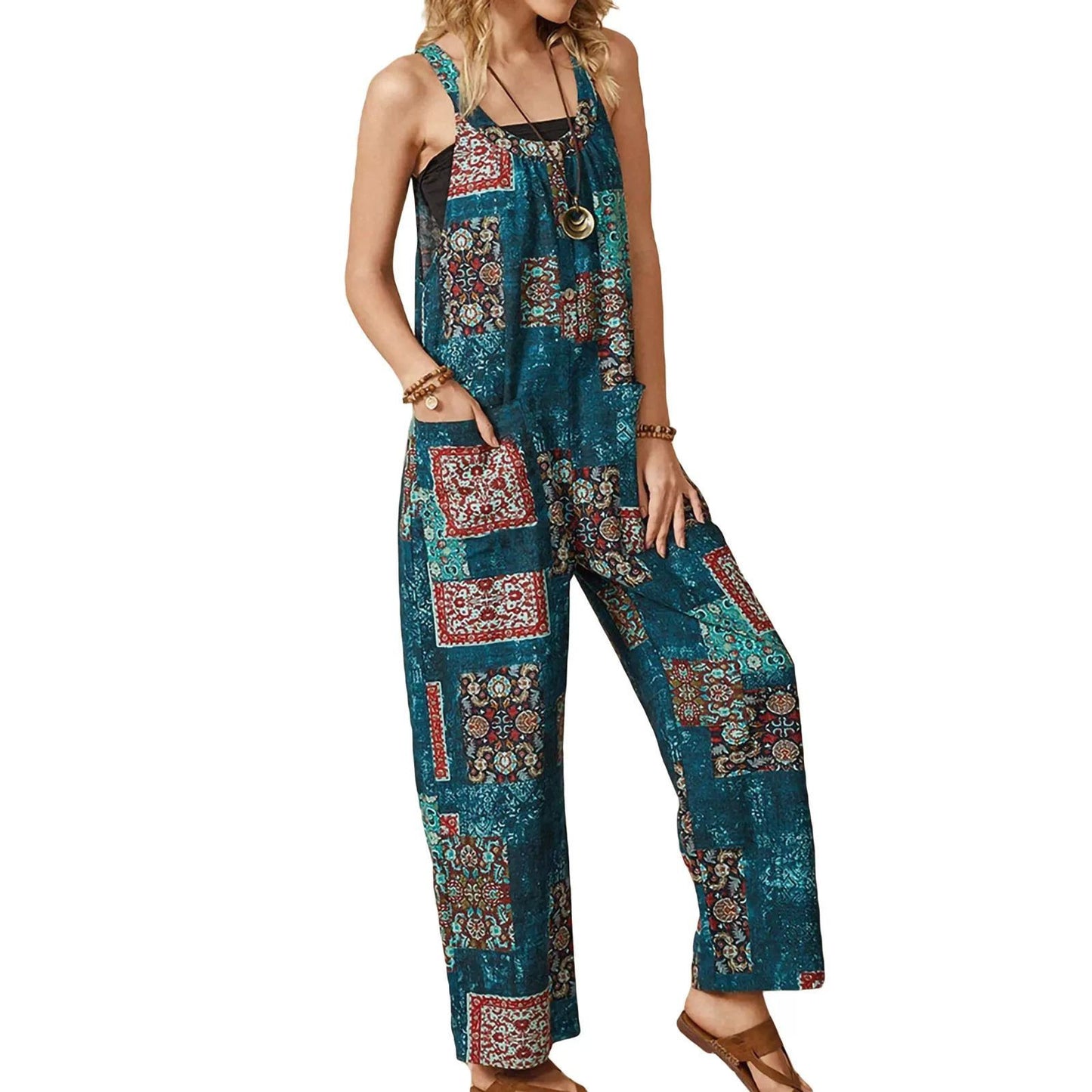 Women's Loose Vintage Print Jumpsuit