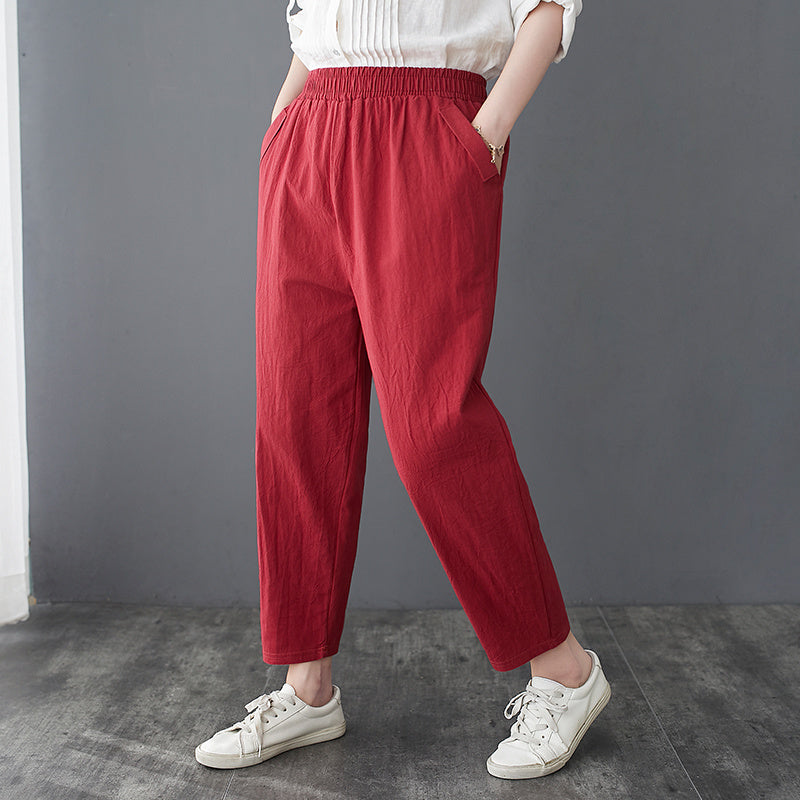 Loose Harem Casual Cotton And Linen Thin Cropped Pants