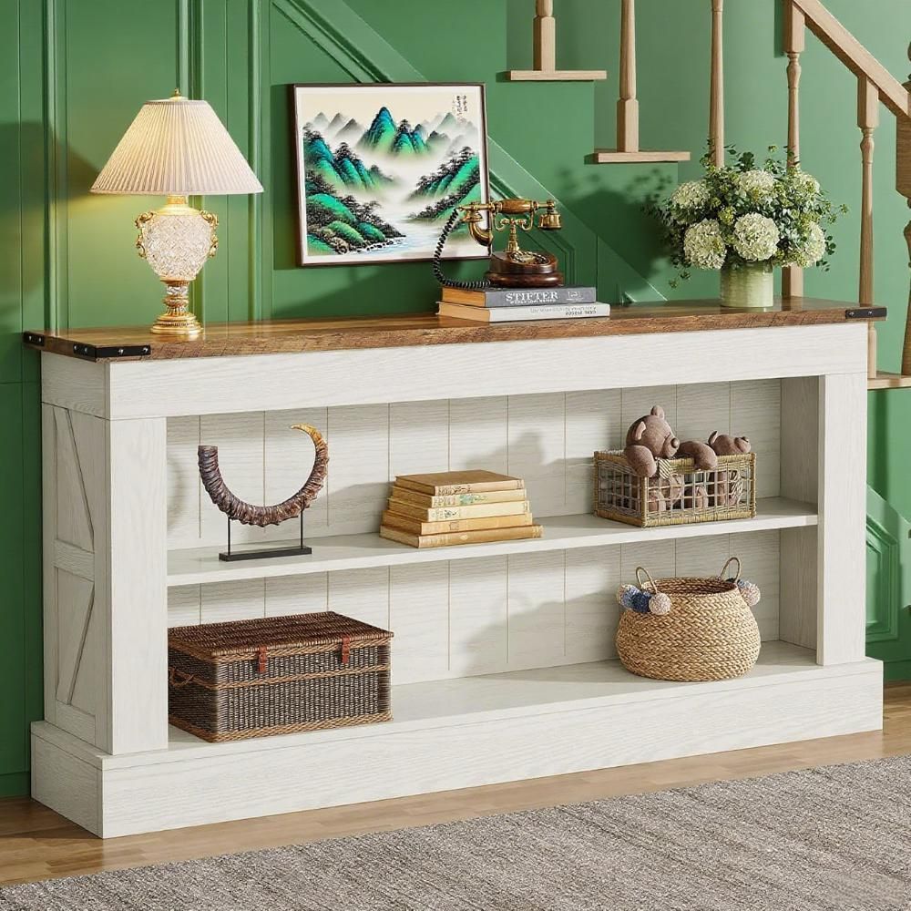 63-Inch Long Console Table For Entryway, Narrow Long Entry Table With Shelves For Foyer, Hallway,