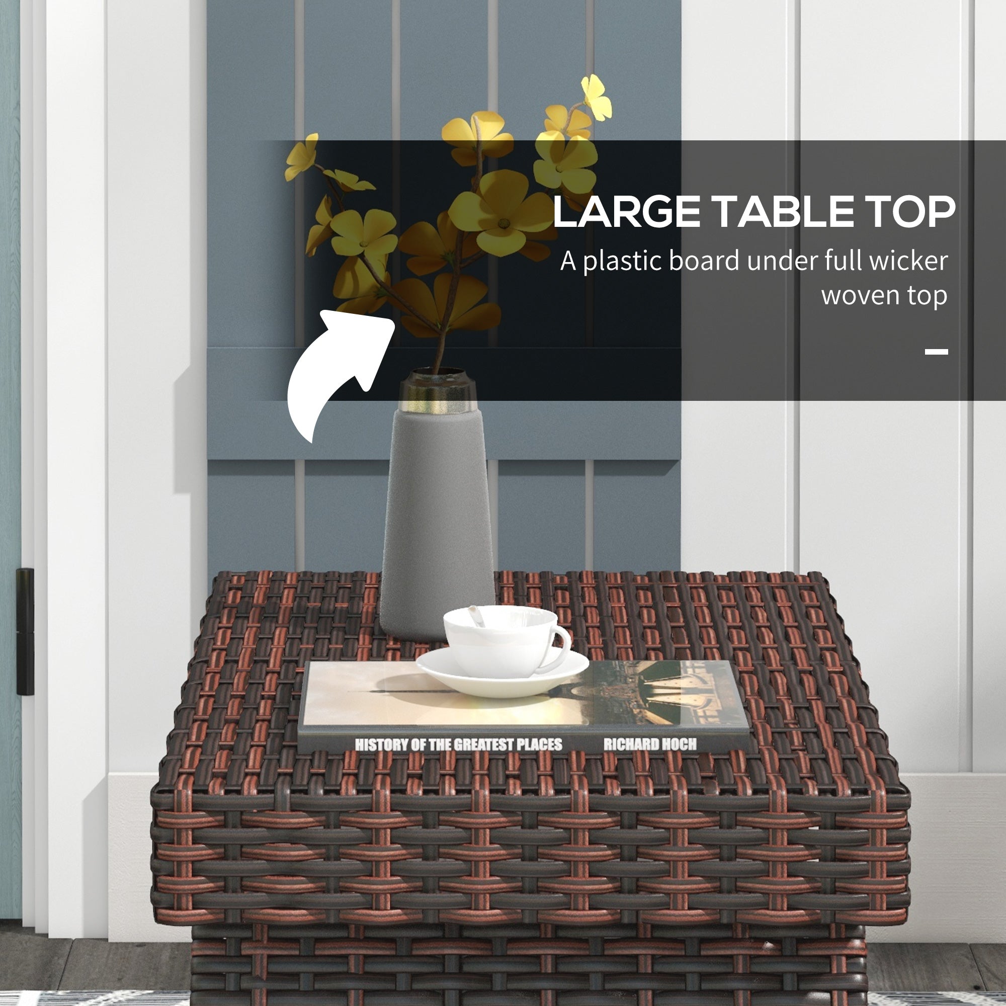 Folding Rattan Side Table, Outdoor End Table, Hand Woven PE Rattan Coffee Table for Balcony, Backyard, Garden, Lawn, Courtyard, Brown
