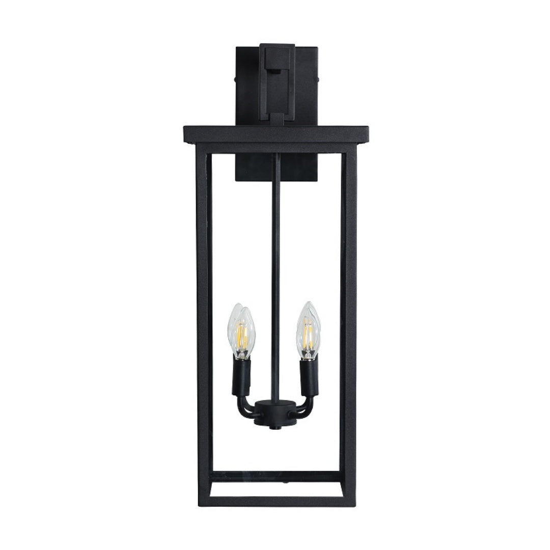 26in  H 1ps Modern Outdoor Wall Lanterns With Black Metal Frame And Clear Glass, 4 E12 Bulb Socket, Weatherproof Wall Sconces For Porch, Garden, Patio  No Bulbs