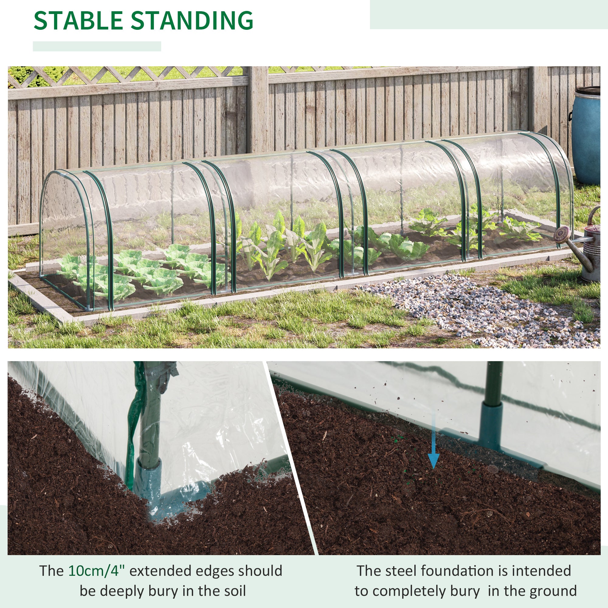 13' L x 3' W x 2.5' H Portable Tunneled Greenhouse with 4 Zippered Doors, Water/UV Fighting PVC Cover