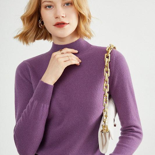 Flat Half High Collar Solid Color Sweater