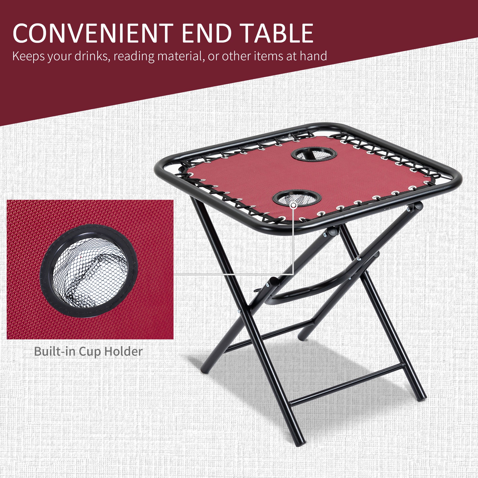 Zero Gravity Chair Set with Side Table, Folding Reclining Chair with Cupholders & Pillows, Adjustable Lounge Chairs for Pool, Backyard, Lawn, Beach, Wine Red