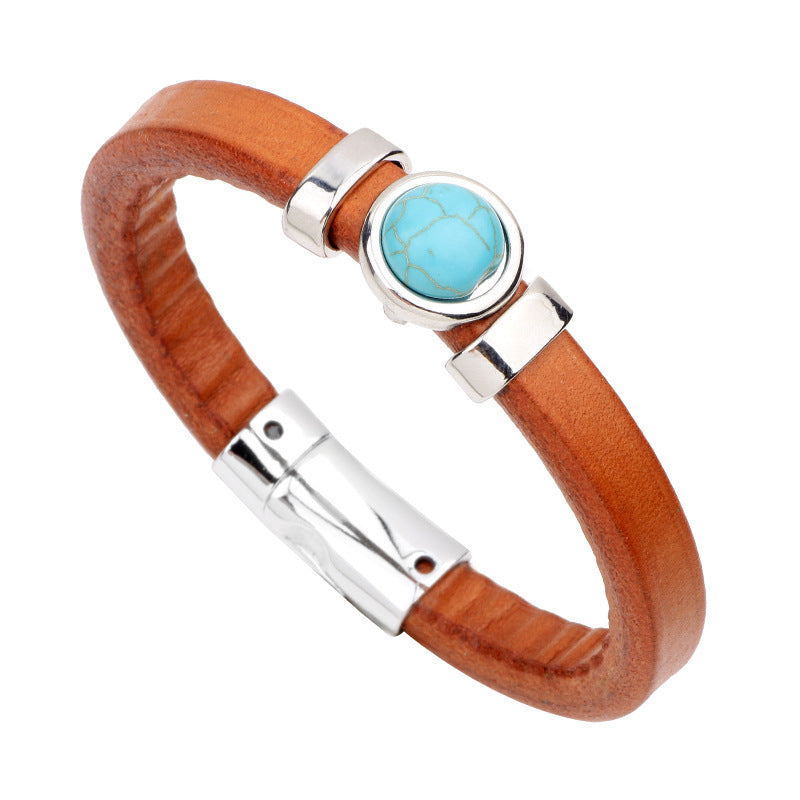 Cowhide Turquoise Black Agate Alloy Bracelet