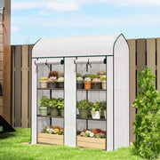 3 Tier Mini Greenhouse, Small Portable Greenhouse with 2 Roll-up Doors, 56.3" x 18.1" x 65", White
