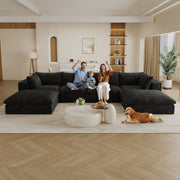 157.6Cloud Sofa,Corduroy Fabric,Deep Seat Couches,Double-layer Design,Removable  Cushion,No Assembly,DIY Combination For Living Room, Bedroom,Conference Room ,Apartment,Black