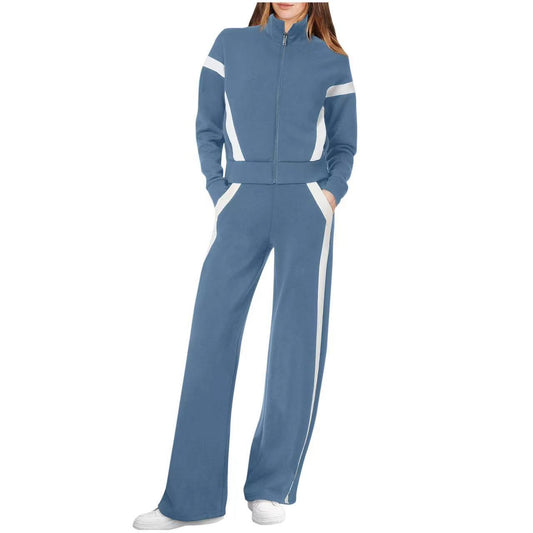 Stand Collar Long Sleeve Stitching Women's Sweater Suit