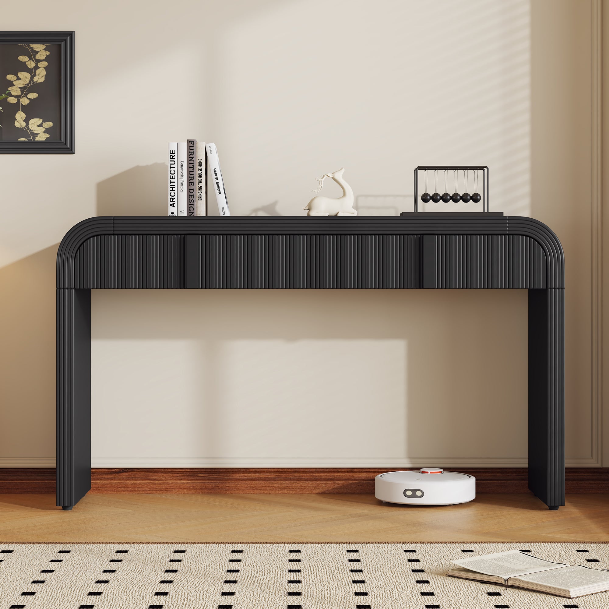 TREXM Modern Console Table With 2 Storage Drawers  Fluted Entryway Table With Rounded Silhouette For Hallway Living Room And Entryway  Black