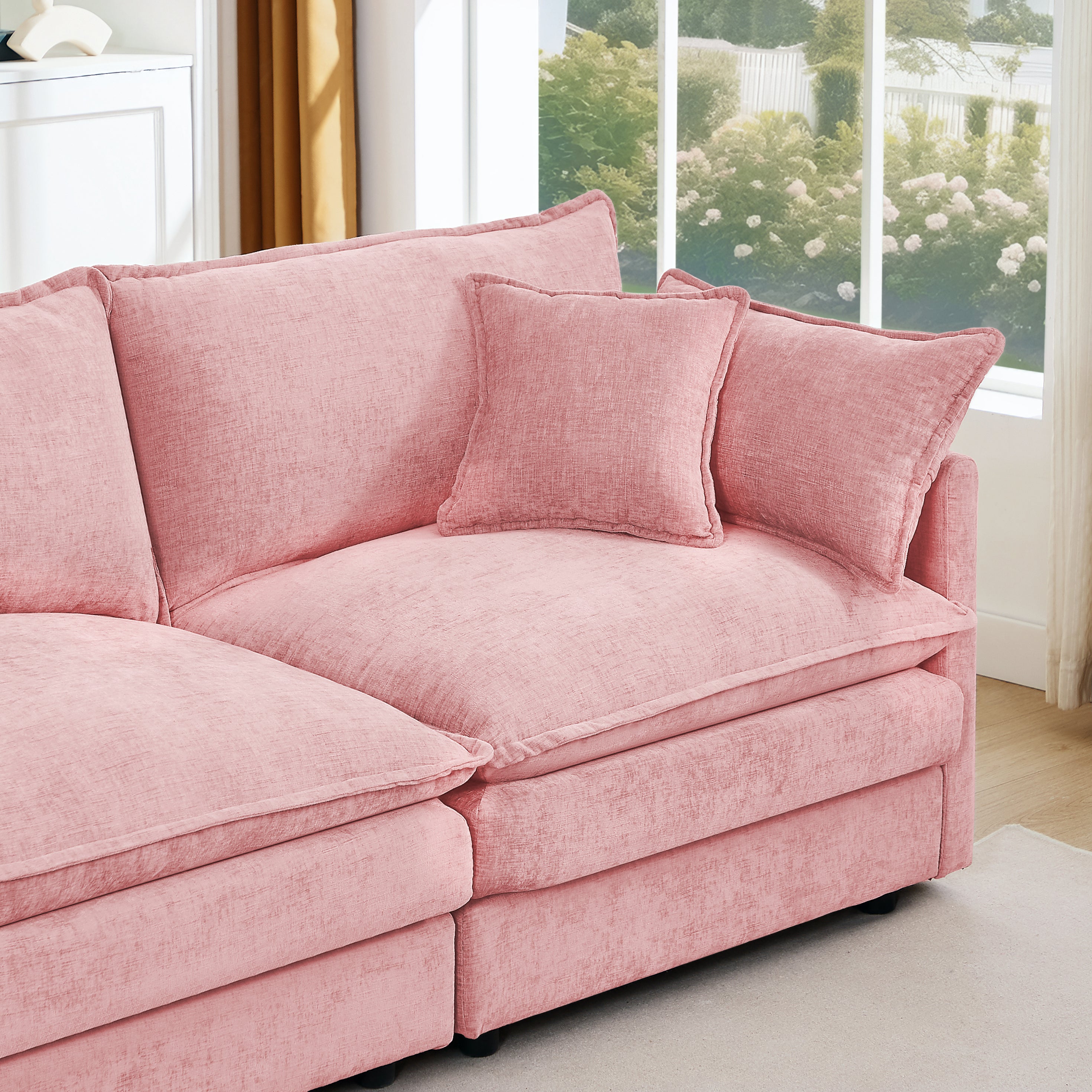 Modular Sectional Sofa, 130.7 Inch U Shaped Couch Set For Living Room, 4-Seater Comfy Cloud Couches With Movable Ottoman, DIY Combination, Chenille