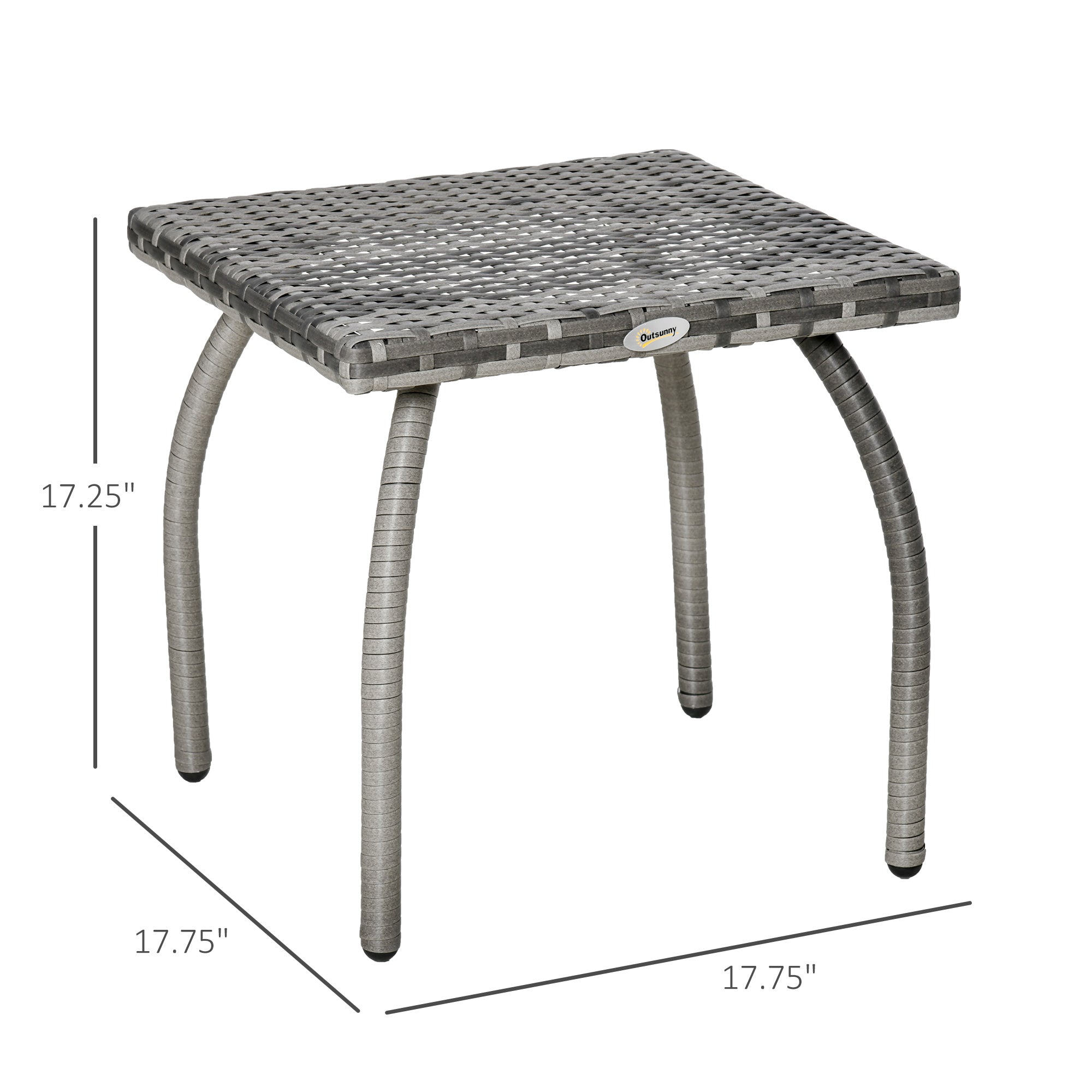 Outdoor PE Wicker Side Table, Small Square Rattan End Table, All-Weather Material Coffee Table For Garden, Balcony, Backyard, Grey