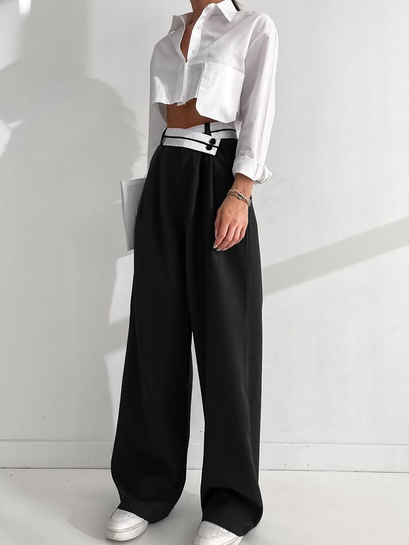 Spring And Summer European And American Commuters' Contrast Color Casual Draping Mop Wide-leg Trousers Design Sense