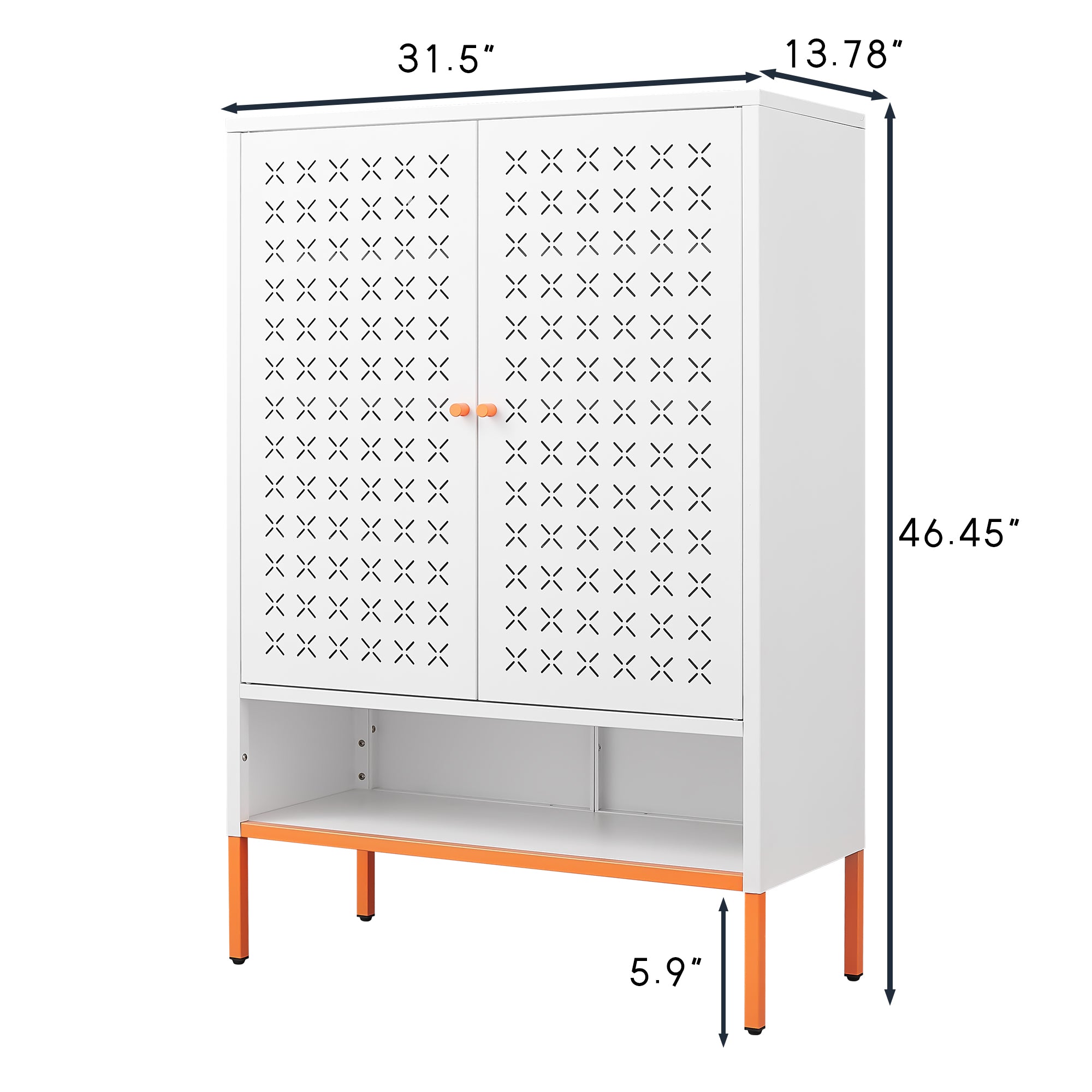 Grid Double Door Shoe Cabinet, Three Adjustable Compartments For Flexible Storage, Suspended Hollow Shoe Changing Compartment, Bottom 15cm Moisture-proof High Foot Design