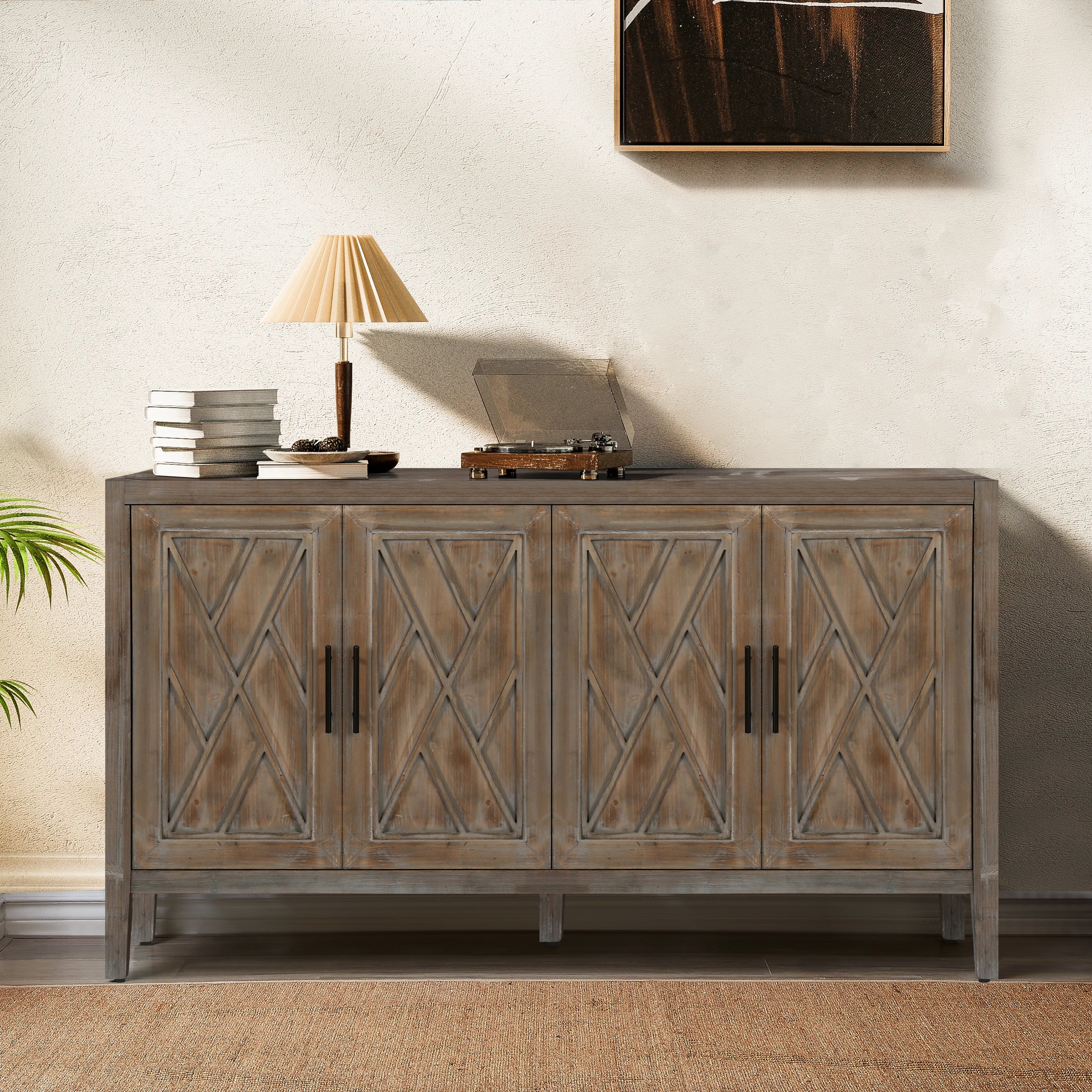 60 Inches Modern Farmhouse Accent Cabinet With 4 Doors And Adjustable Shelf Wood Sideboard Buffet Cabinet Console Table Credenza Buffet Table For Kitchen Dining Room Entryway Hallway Antique Brown