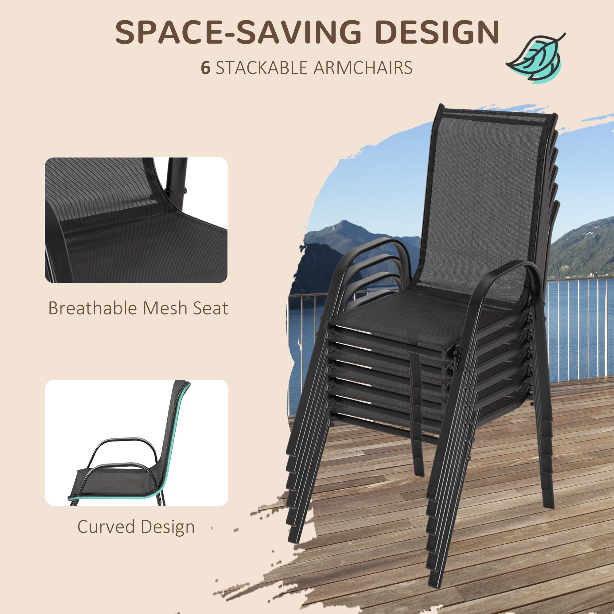 8 Pieces Patio Furniture Set with 9Ft Patio Umbrella, Outdoor Dining Table and Chairs, Black