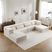 Compression Mahjong Sofa,Convertible Floor Sofa Bed,DIY Boneless Modular Sectional Sofa,No Assembly Required,Circle Fleece Fabric,Oversized 4 Seater With 2 Ottoman,White