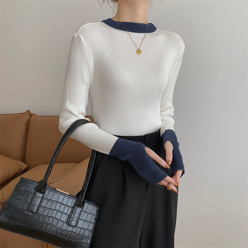 Women's Contrast Sweater Design Knit Top