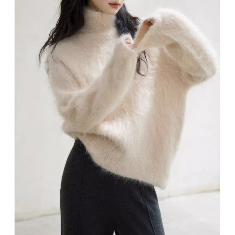 Gray Mohair Turtleneck Sweater