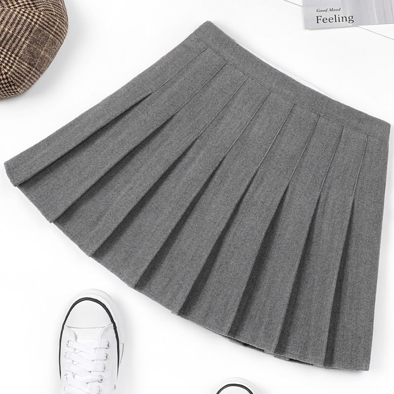 Autumn And Winter Pleated Skirt Solid Color Woolen Winter Skirt