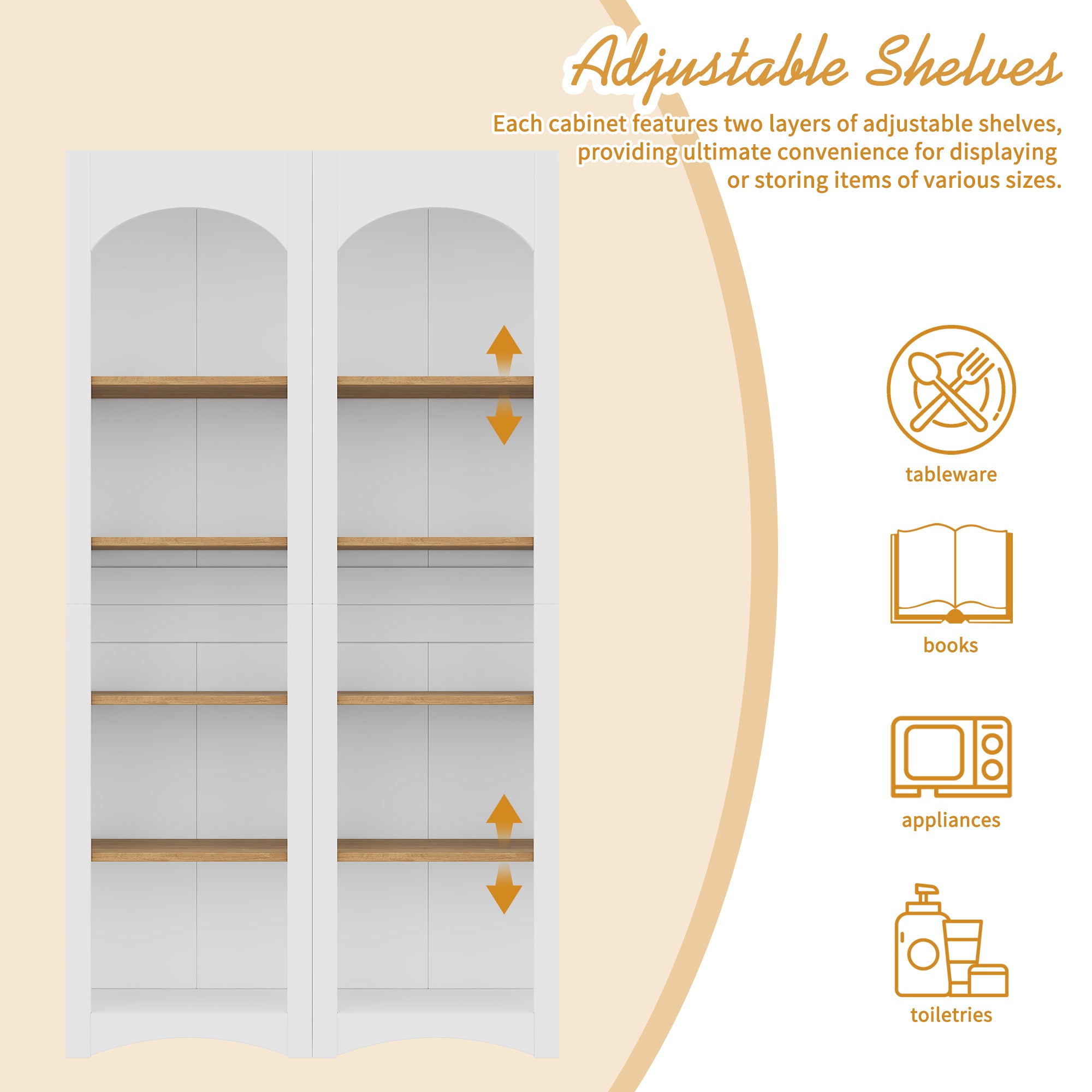 ON-TREND Free Standing 5 Tier Bookshelves, Bookcases Set Of 2, Farmhouse Two-Tone Storage Cabinet With Adjustable Shelves, Modern 72H Kitchen Pantry Cabinet For Living Room, Home Office, White