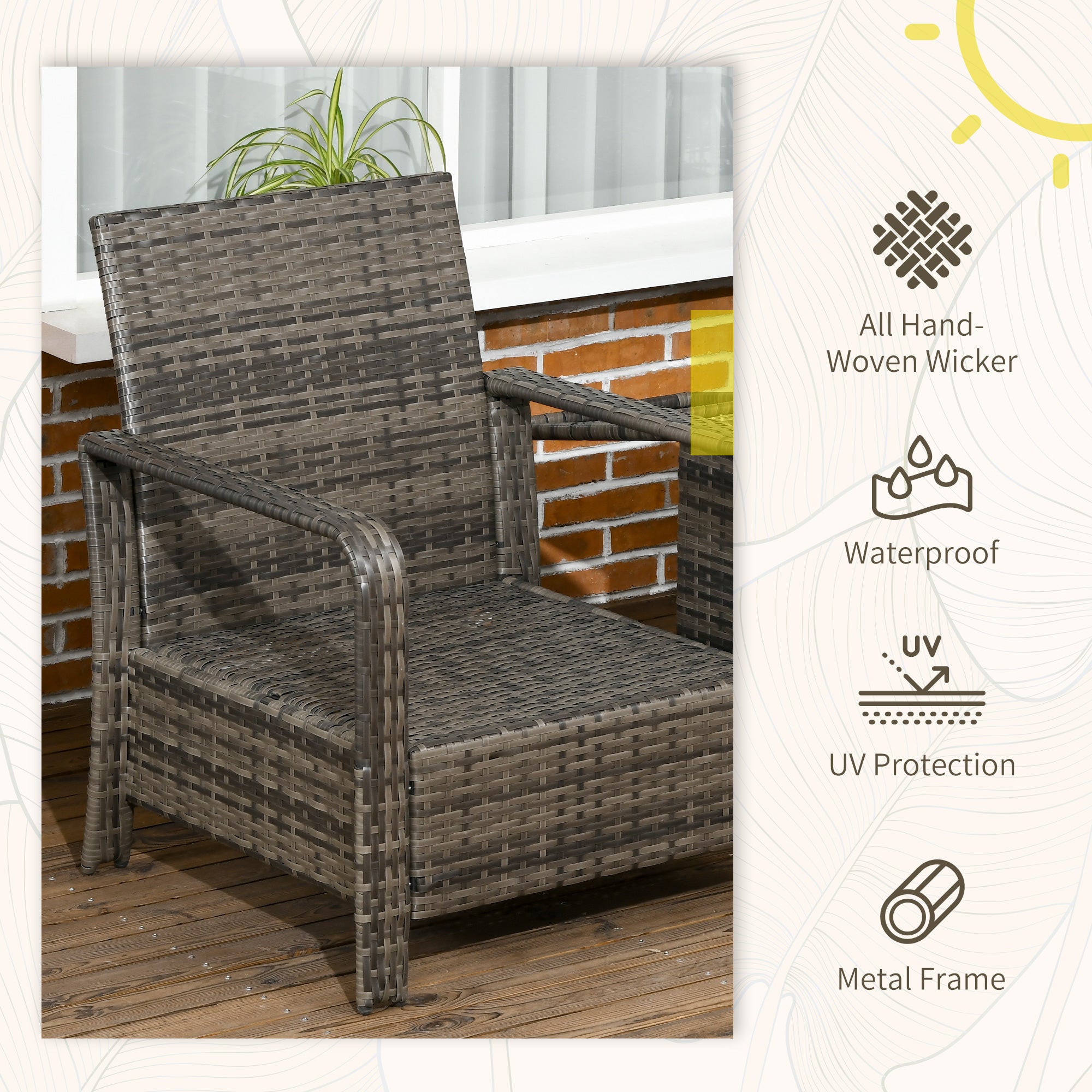 3 Piece Patio Furniture, PE Wicker Storage Table & Chairs, Beige