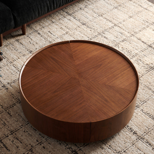 39.3-inch Coffee Tables, Circular Walnut Design, Suitable For Living Rooms, Walnut Material, Suitable For Bedrooms, Living Rooms, And Offices