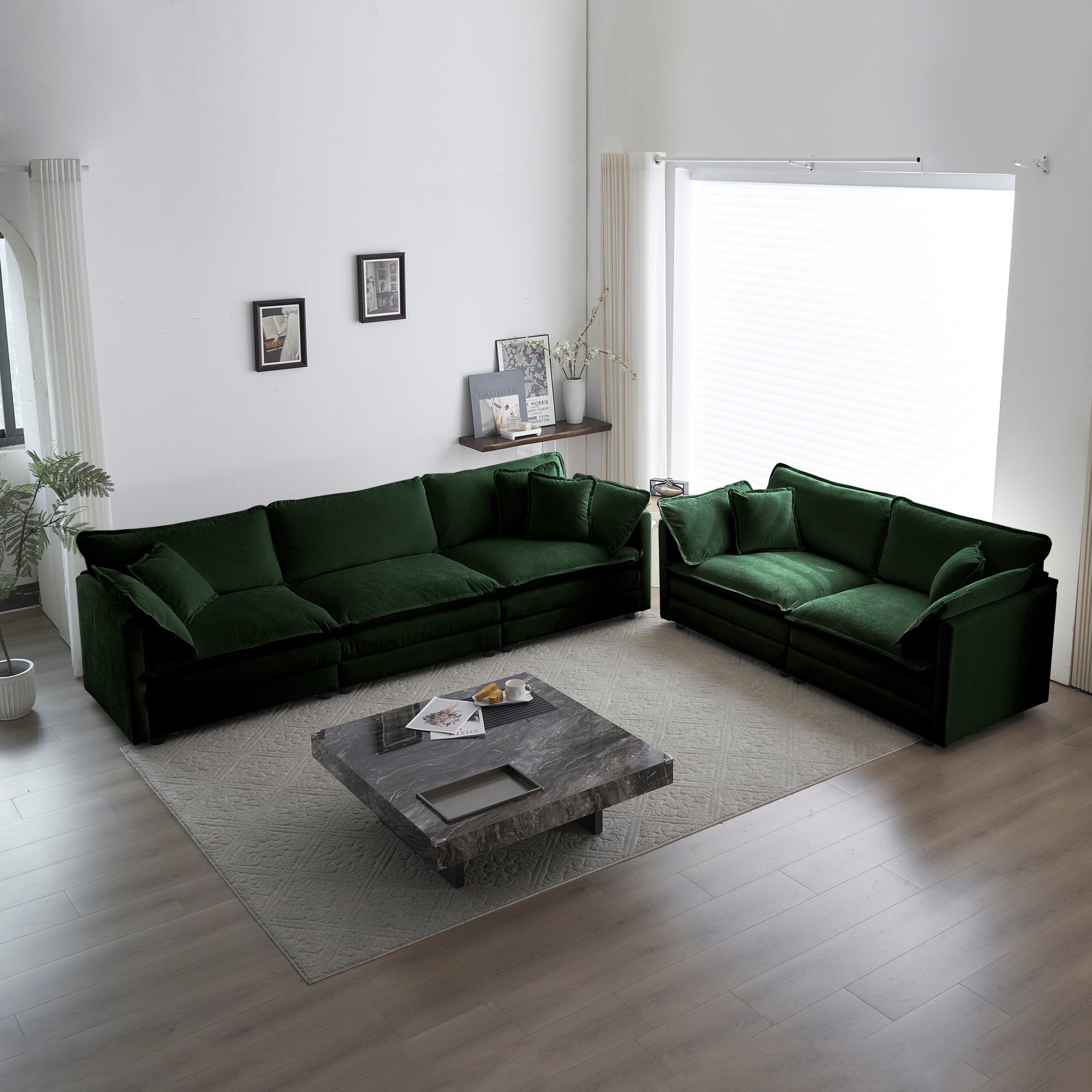 3 Piece Sofa Set Oversized Sofa Comfy Sofa Couch, 2 Pieces Of 2 Seater And 1 Piece Of 3 Seater Sofa  For Living Room, Deep Seat Sofa Green Chenille