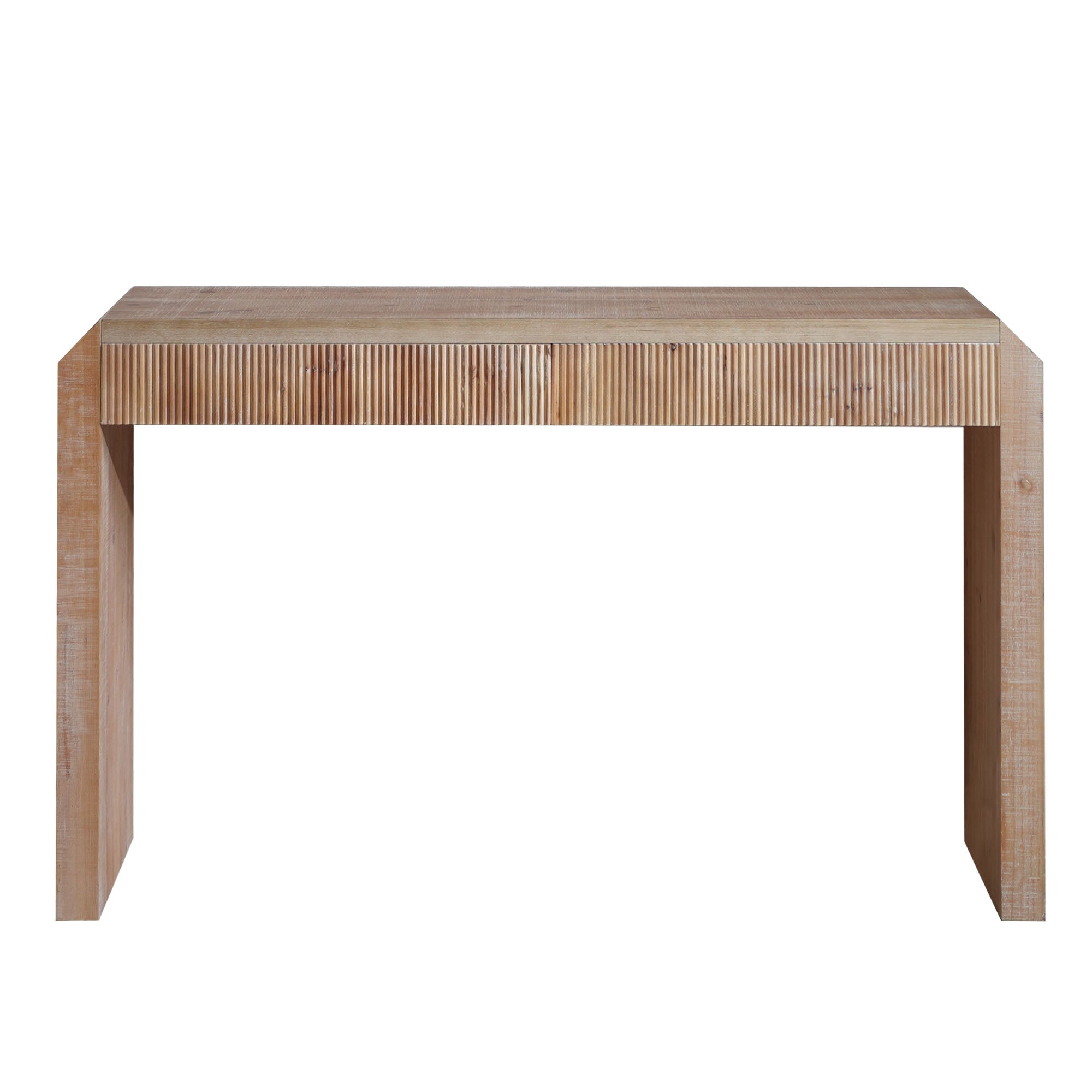 Rustic Wooden Console Table With Drawer- Minimalist Design, Ribbed Texture, And Natural Finish