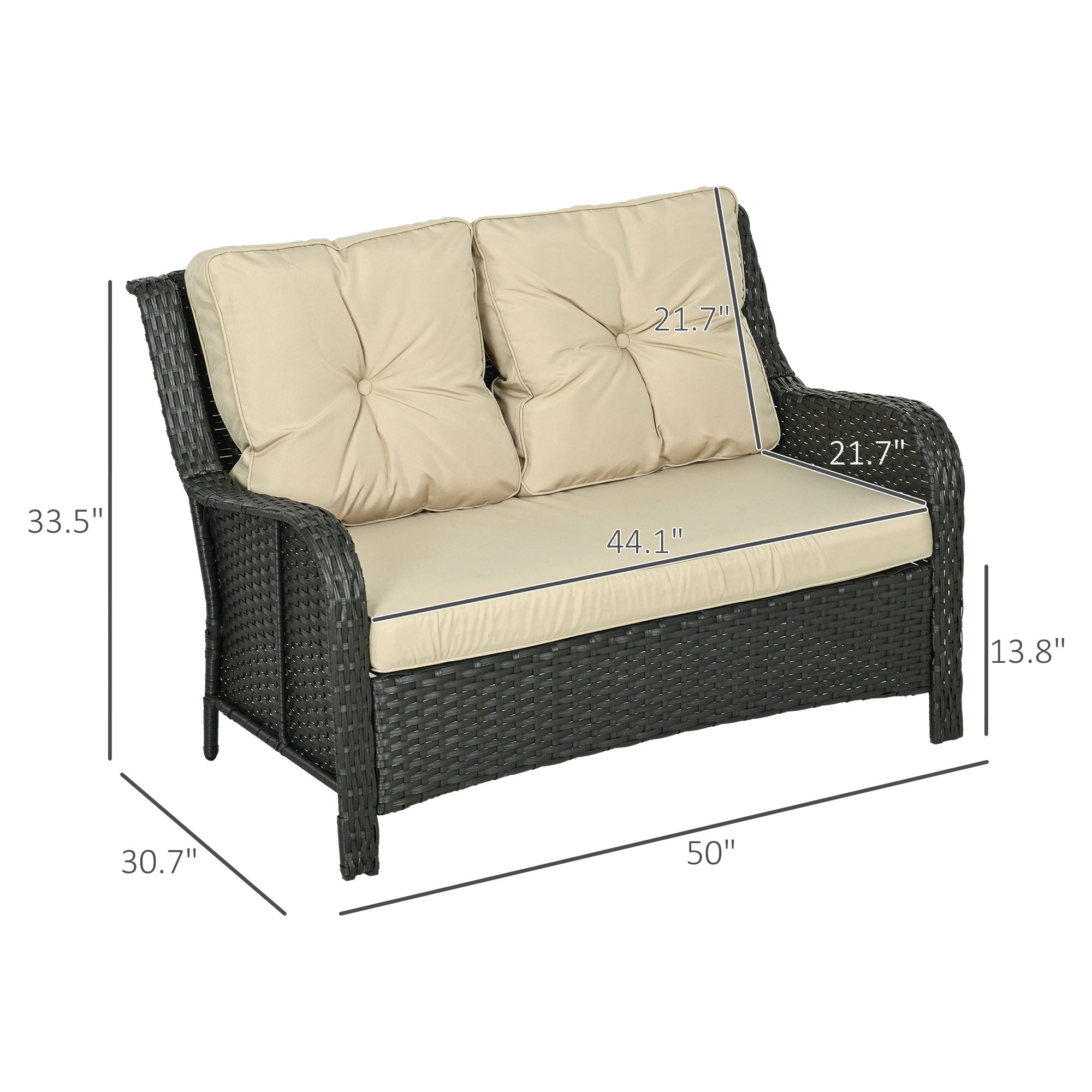 2-Seater Outdoor Sofa w/ 4" Thick Cushions, Outdoor Couch, Beige