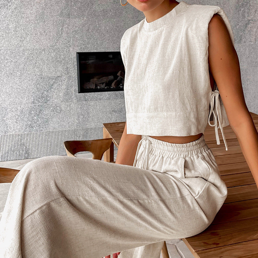 Sleeveless Blouse And Trousers Two-piece Casual