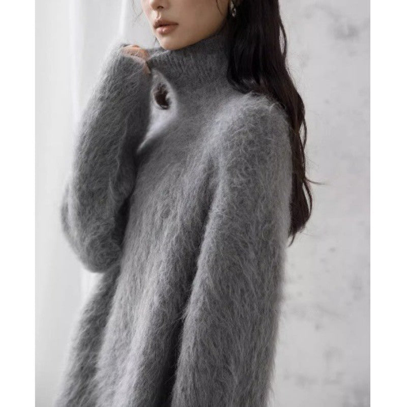 Gray Mohair Turtleneck Sweater