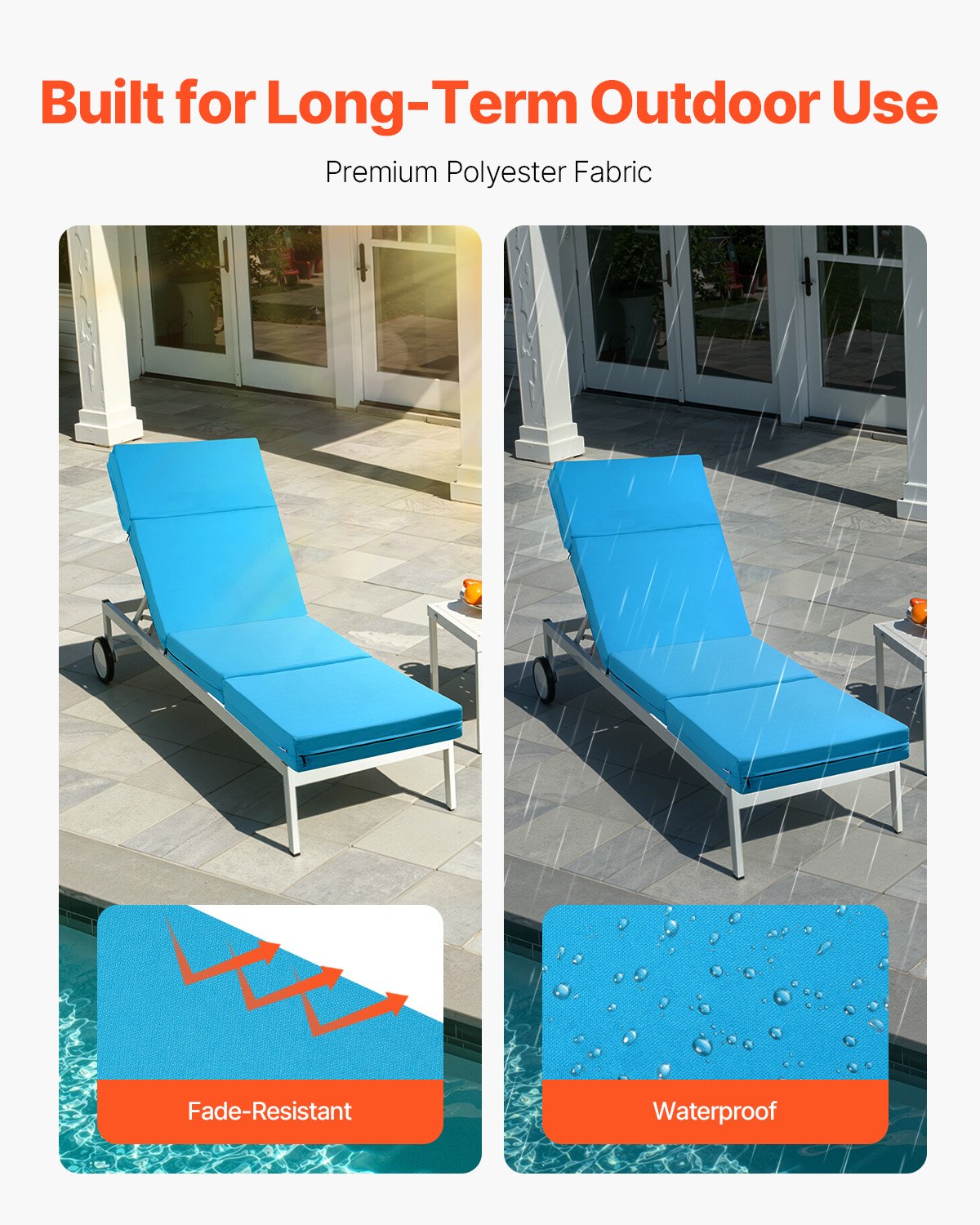 Set Of 2 Outdoor Chaise Lounge Chair Cushions 72 X 21 In Waterproof Thick