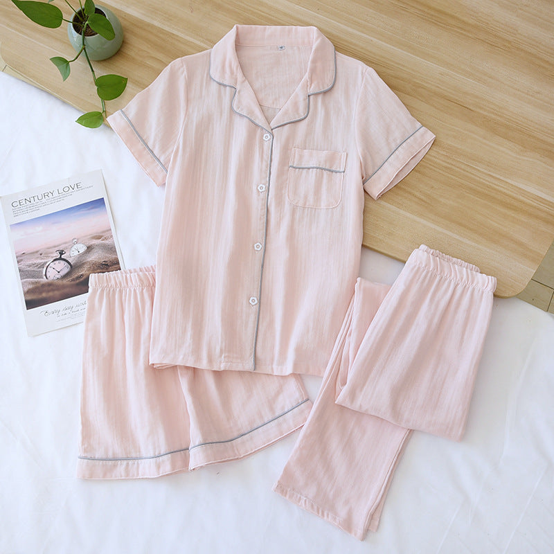 Three-piece Cotton Gauze Pajamas For Women