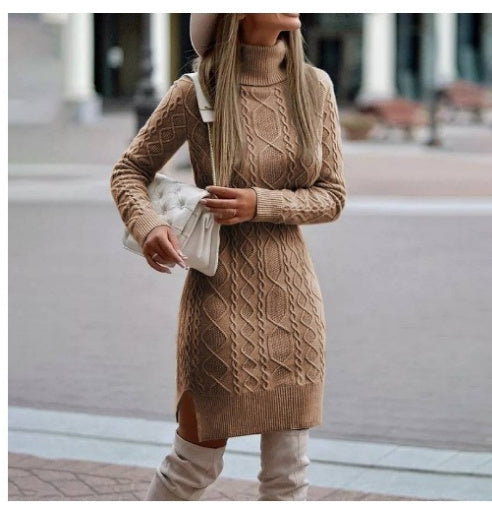 Solid Color Split Twist Mid-length Sweater Women's Skirt