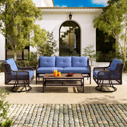 GO 4 Pieces Patio Furniture Set With Swivel Chairs, Outdoor Wicker Sofas For 5-person, Sectional Rattan Outdoor Conversation Set For Poolside  Deck, Blue
