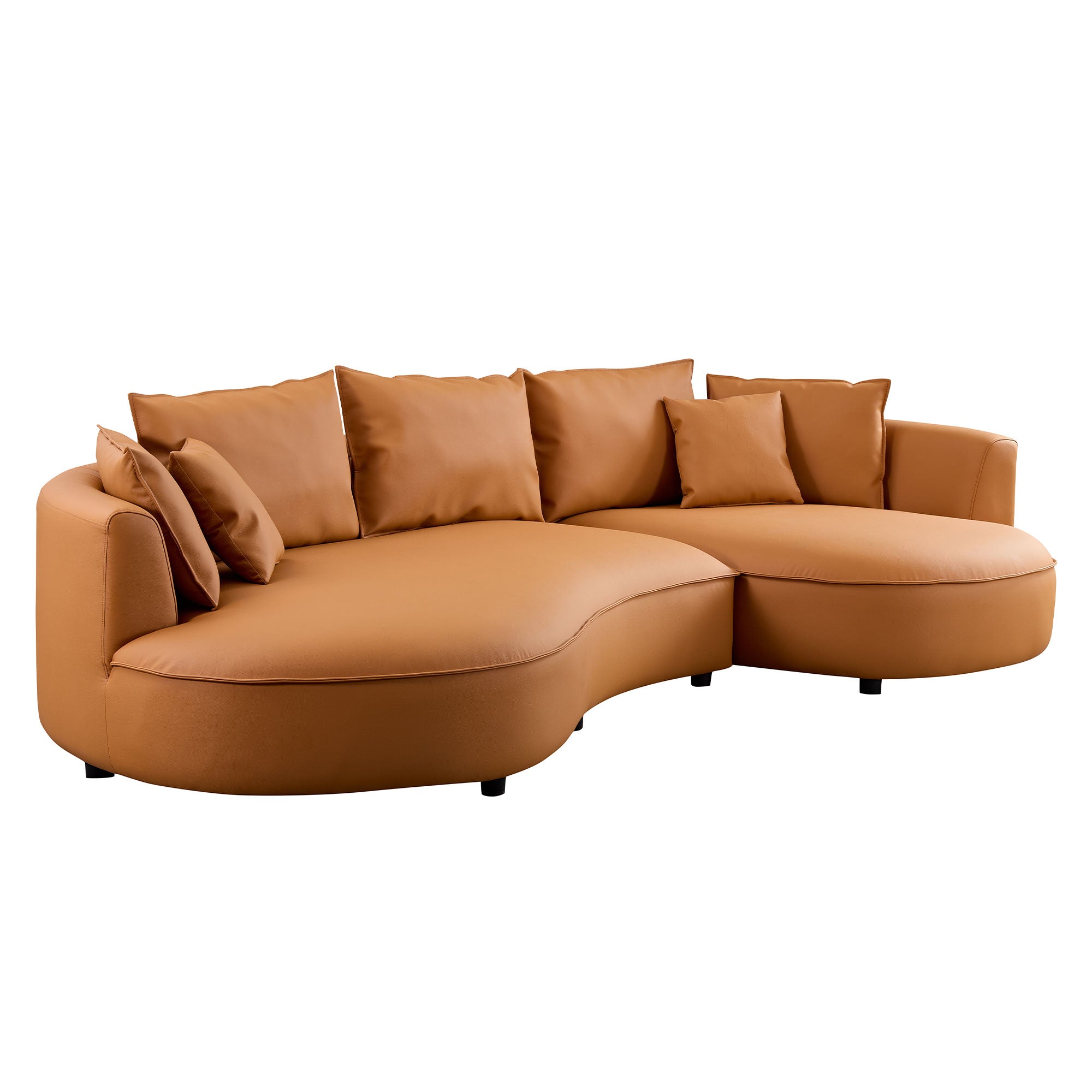 Modern Sectional Curved Sofa Couch For Living Room,Upholstered 5-Seat Sofa Couch Eco-leather Couch Set For Apartment Office,Orange