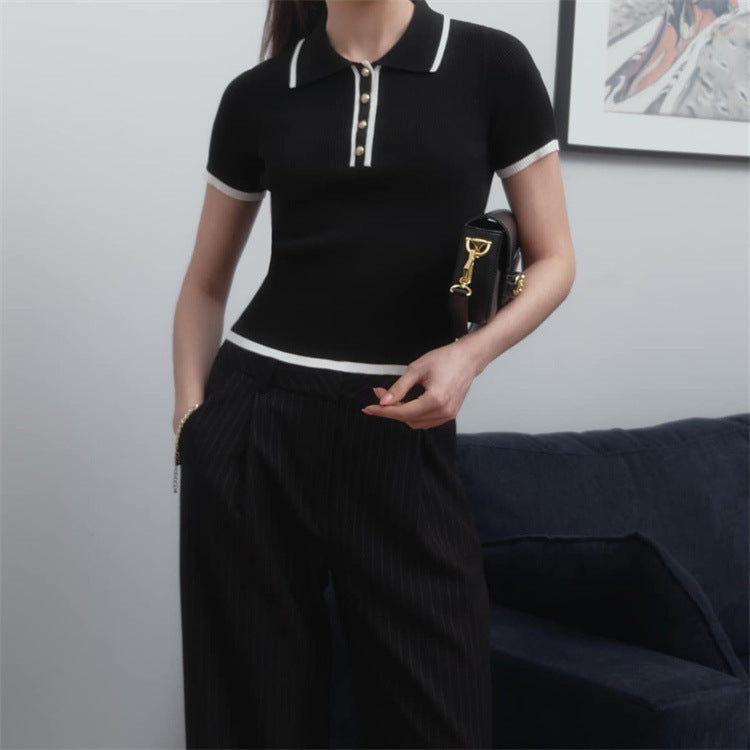 Women's Fashion Elegant Slim-fit Short Sleeve Polo Collar Top