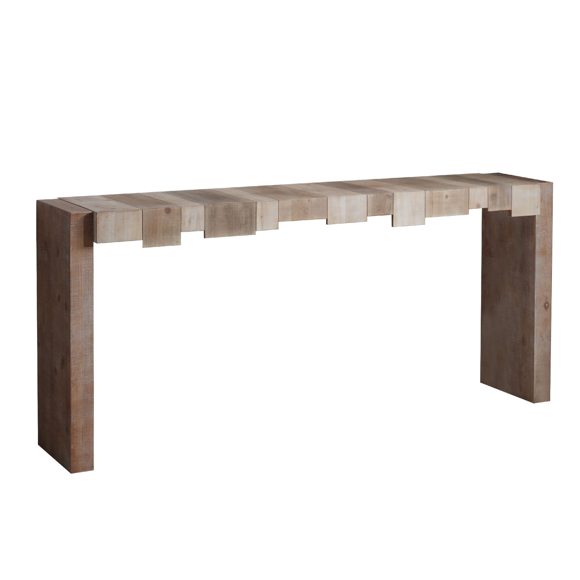 Modern Rustic Console Table - 71  Entryway Table With Sculpted Block Design - Narrow Sofa Table For Hallway, Living Room, Or Foyer