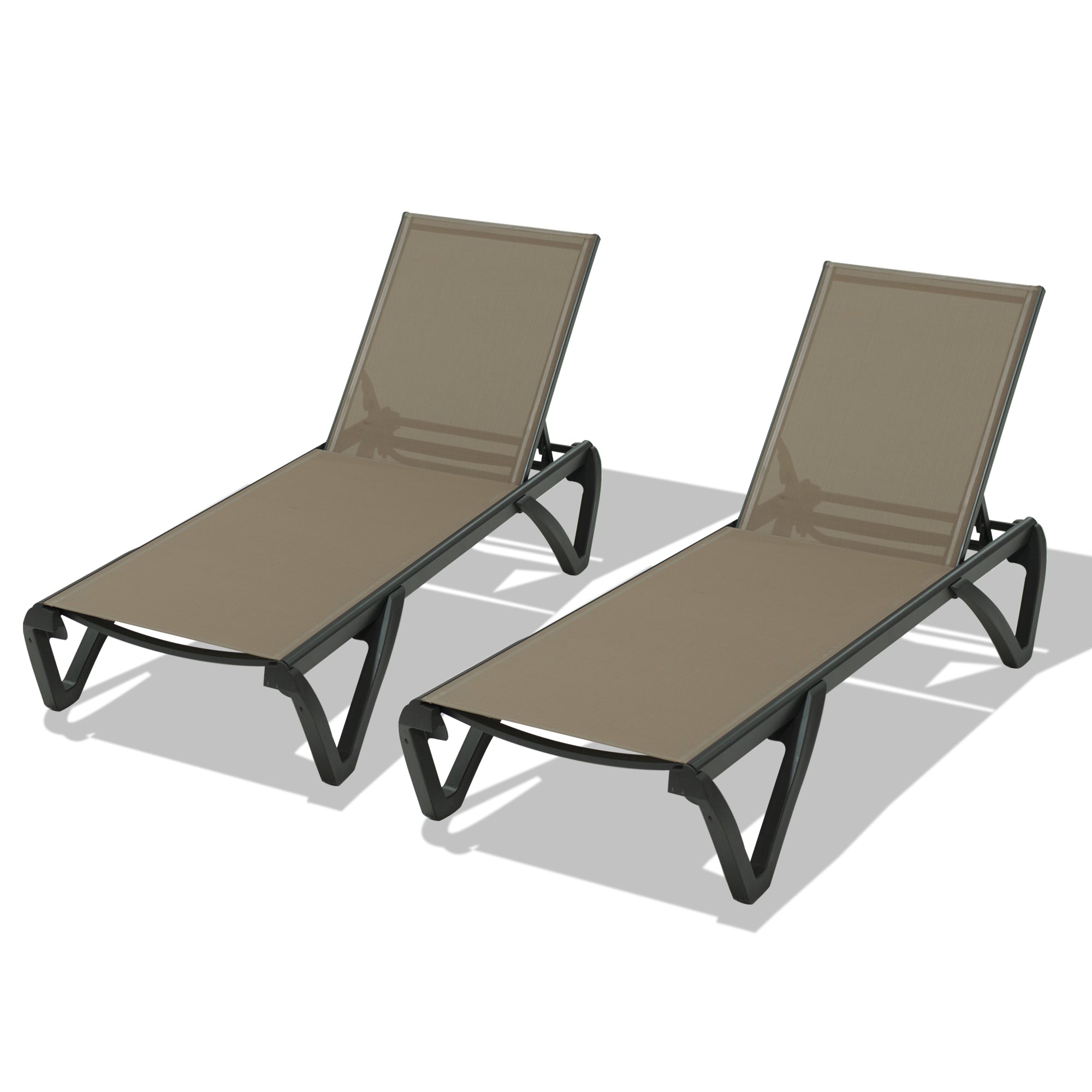 Pool Lounge Chairs Set Of 2, Aluminum Patio Chaise Lounge With Wheels, 5 Position Adjustable, All Weather Outdoor Lounge Chairs For Beach, Yard, Balcony, Poolside, Khaki