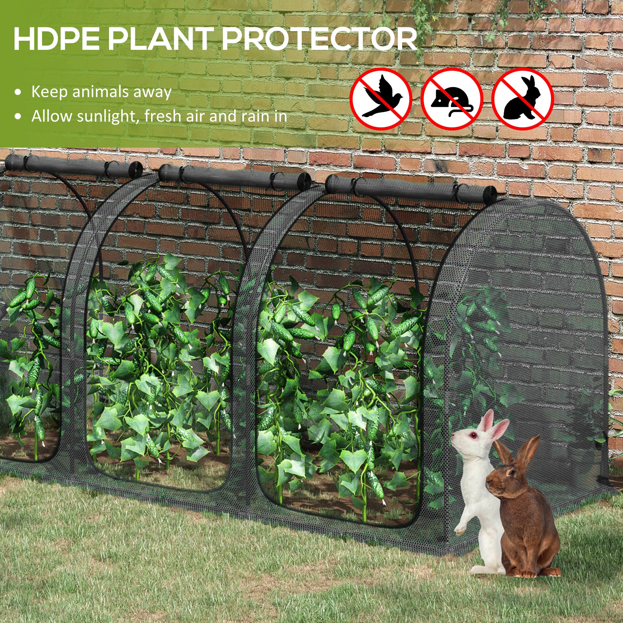9' x 4' Crop Cage, Plant Protection Tent with Three Zippered Doors, Storage Bag and 4 Ground Stakes, for Garden, Yard, Lawn, Black