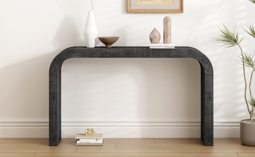 52  Wood Console Table With Curved Edge, Natural Texture, Perfect For Entryways And Living Rooms