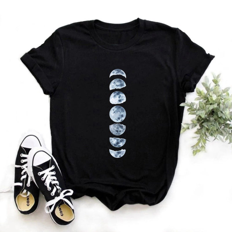 Women's Moon Print T-Shirt Women Short Sleeves