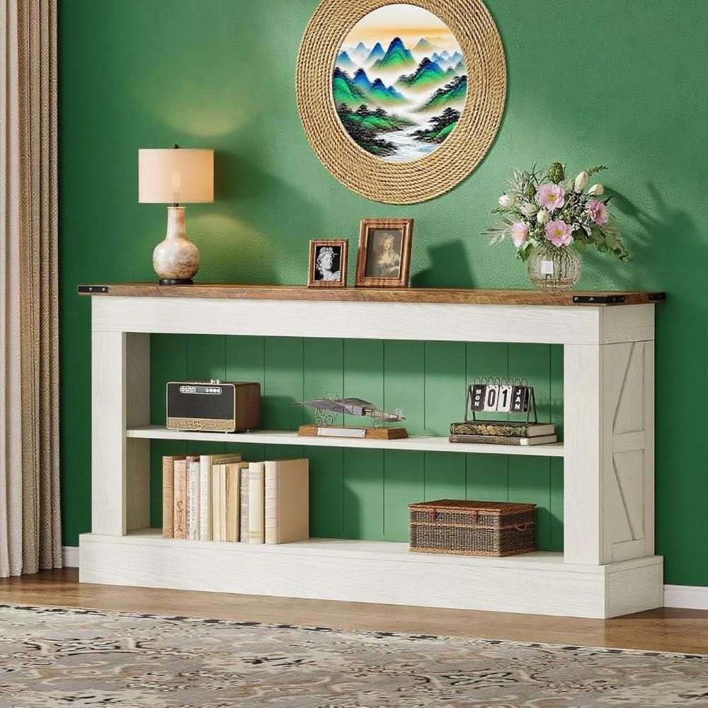 63-Inch Long Console Table For Entryway, Narrow Long Entry Table With Shelves For Foyer, Hallway,